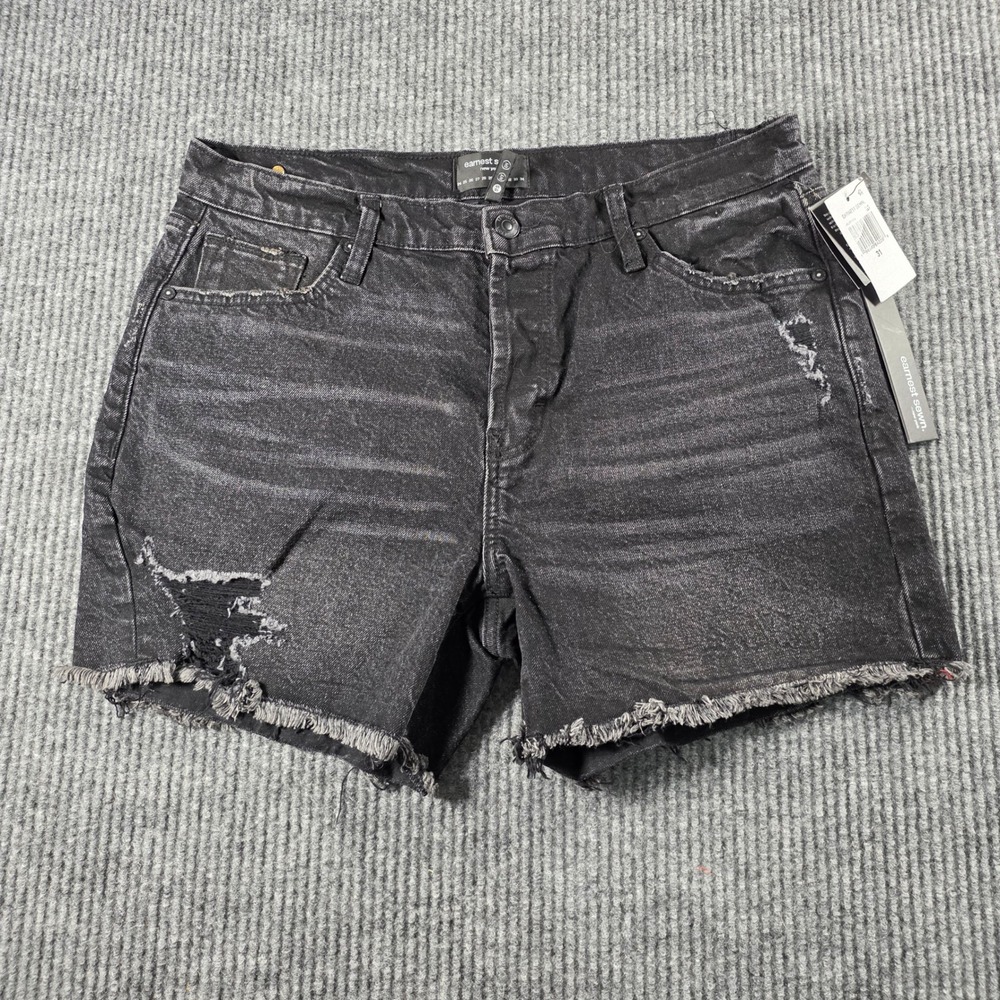 Earnest Sewn Dorothy Mid-Rise 5" Shorts Washed Black Distressed Denim 31